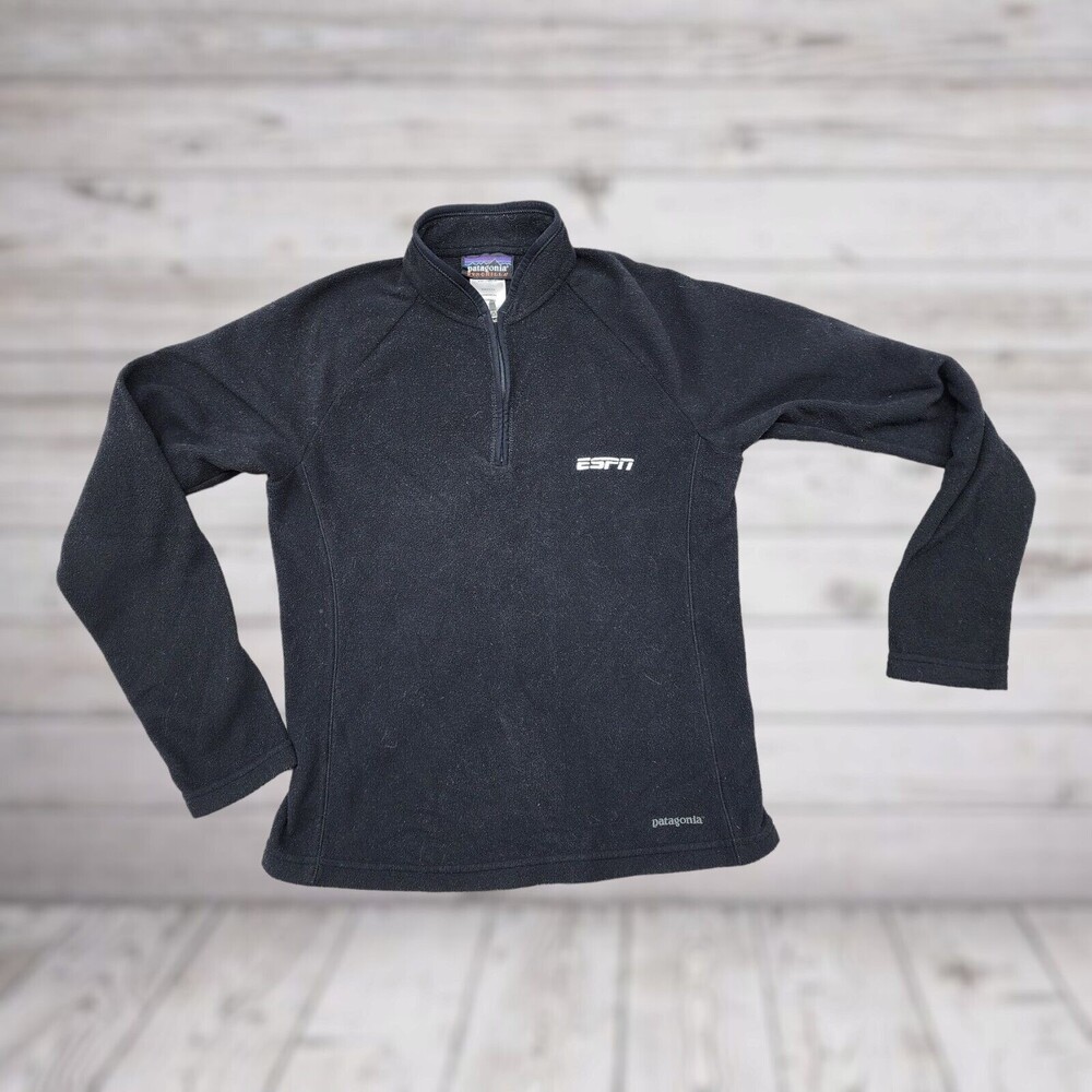 Patagonia Synchilla Women's Black Fleece Sweater 1/4 Zip Size S ESPN Logo